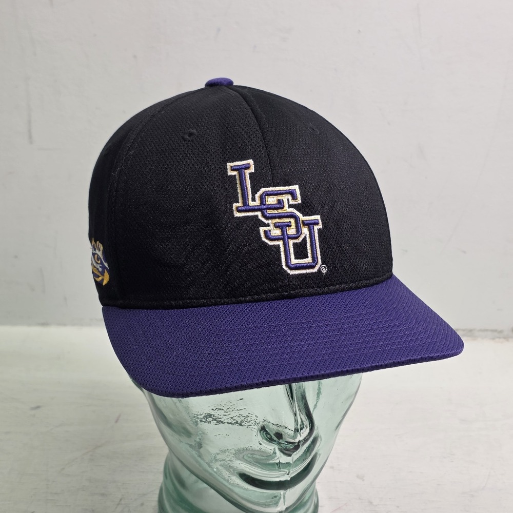 LSU Tigers Top of the World Flexfit Hat OSFM Black Purple Interlocking Logo NWOT